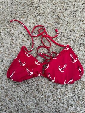 J. Crew Red Anchor Print Bikini Top
